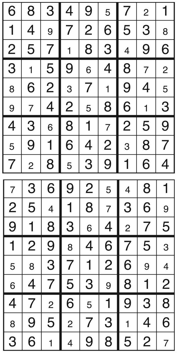 Solutions des sudokus du précédent numéro