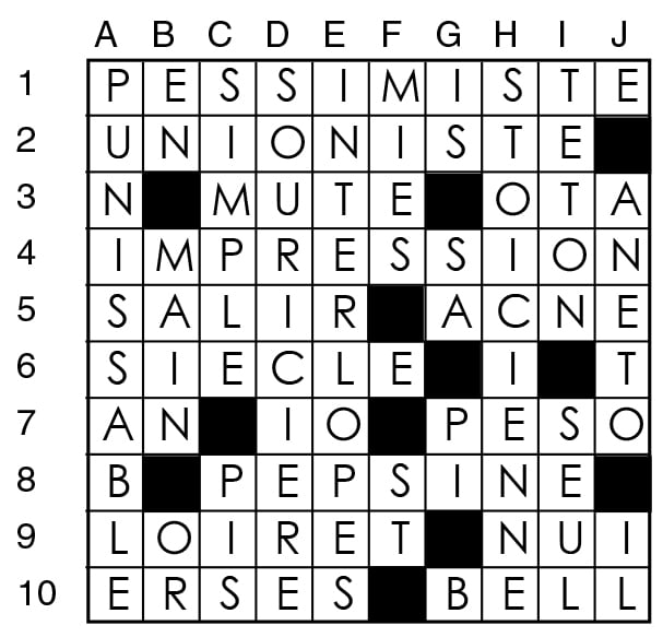 Solutions des mots croisés du précédent numéro