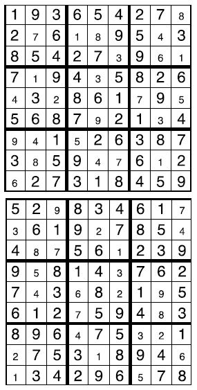 Solutions des sudokus du précédent numéro
