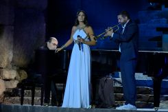 Oussama Rahbani au clavier, Hiba Tawaji au chant et Ibrahim Maalouf à la trompette. Photo Nabil Ismail