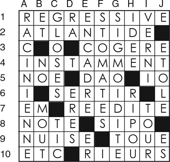 Solutions des mots croisés du précédent numéro