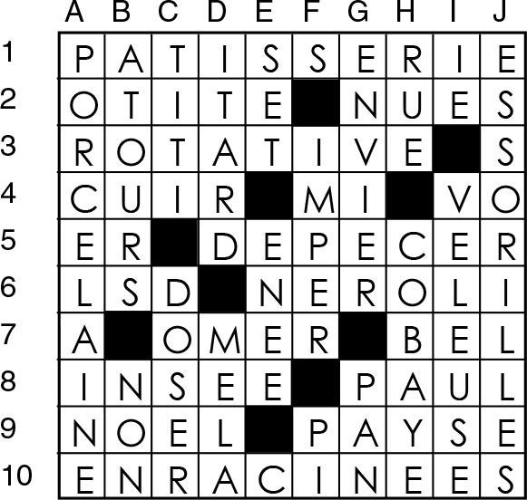 Solutions des mots croisés du précédent numéro