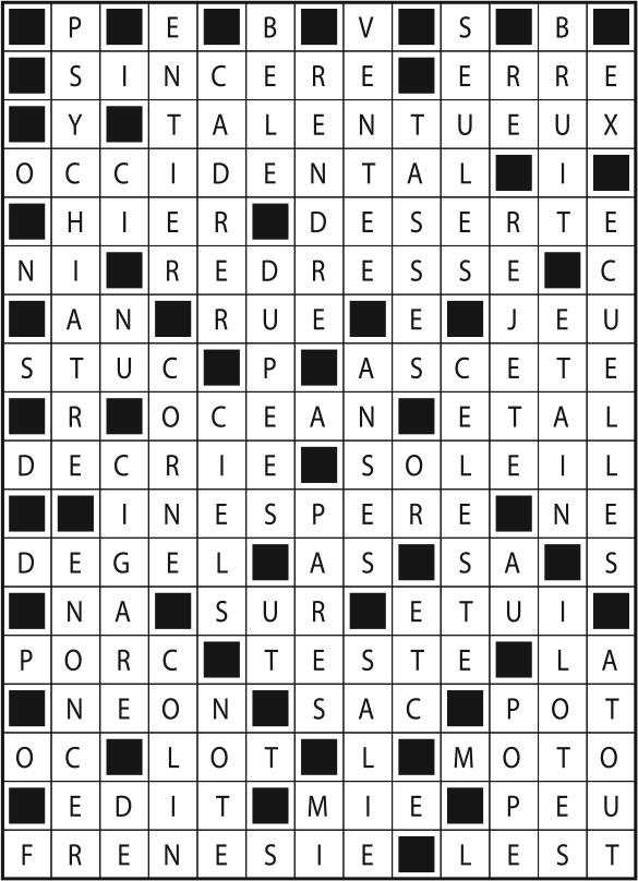 Solutions des mots fléchés du précédent numéro