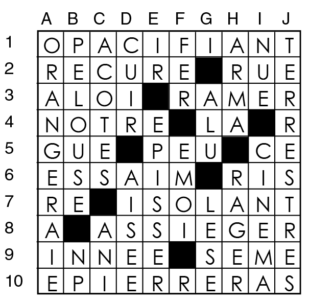 Solutions des mots croisés du précédent numéro