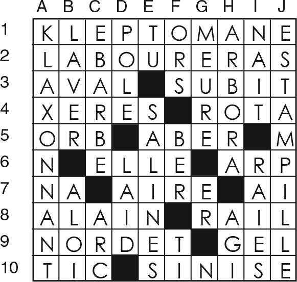 Solutions des mots croisés du précédent numéro