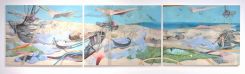 "Drift," a triptych in acrylic by Adel Abidin (155 x 200 cm for each canvas; 2025). Courtesy of Tanit Gallery.