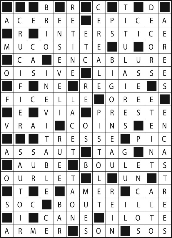 Solutions des mots fléchés du précédent numéro