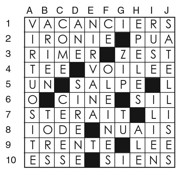 Solutions des mots croisés du précédent numéro