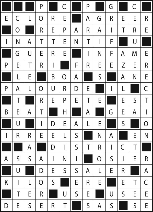Solutions des mots fléchés du précédent numéro