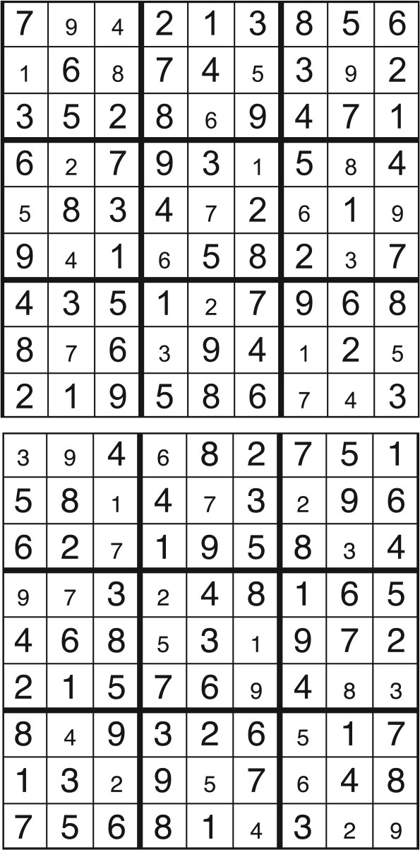 Solutions  des sudokus du précédent numéro