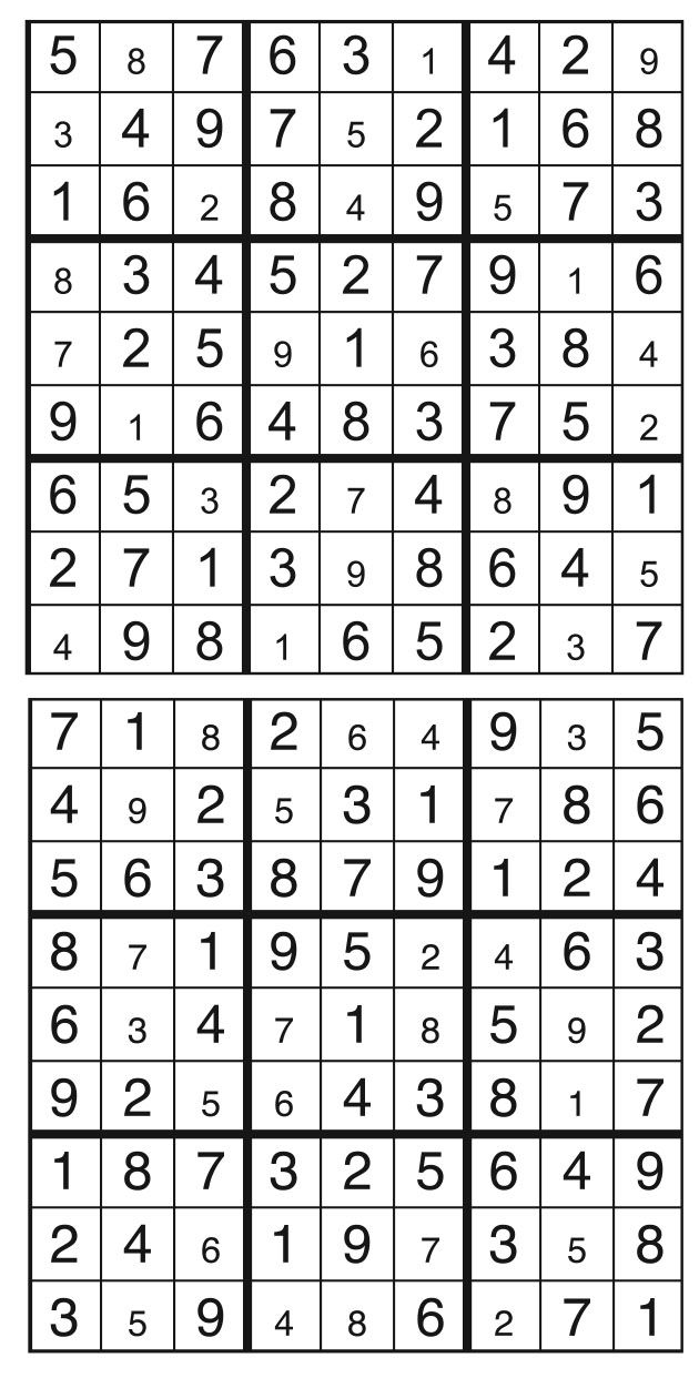 Solutions des sudokus du précédent numéro