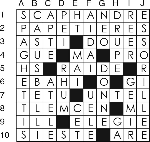Solutions des mots croisés du précédent numéro