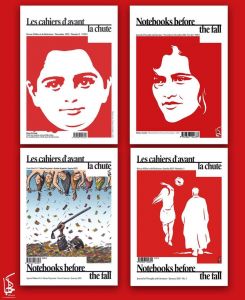 La couverture des quatre numéros de la revue Les cahiers d'avant la chute.