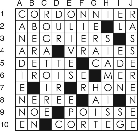 Solutions des mots croisés du précédent numéro