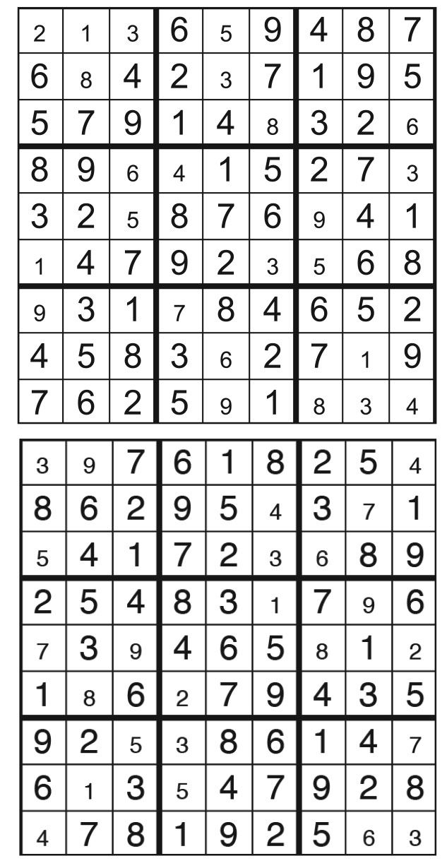 Solutions des sudokus du précédent numéro