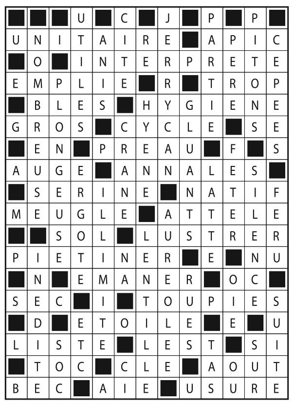 Solutions des mots fléchés du précédent numéro