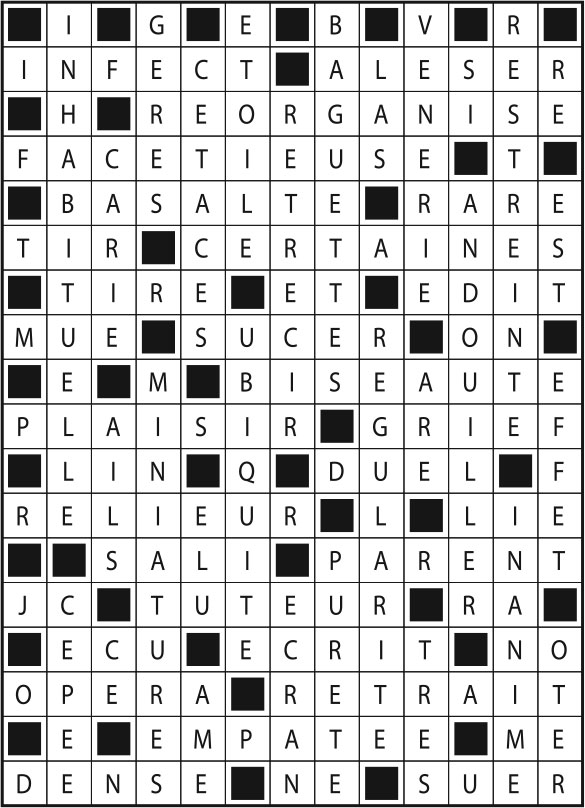 Solutions des mots fléchés du précédent numéro