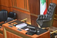 Le siège vide de Nabih Berry, au Parlement, lors de la séance avortée du 28 octobre 2025. Mohammad Yassine/L'OLJ
