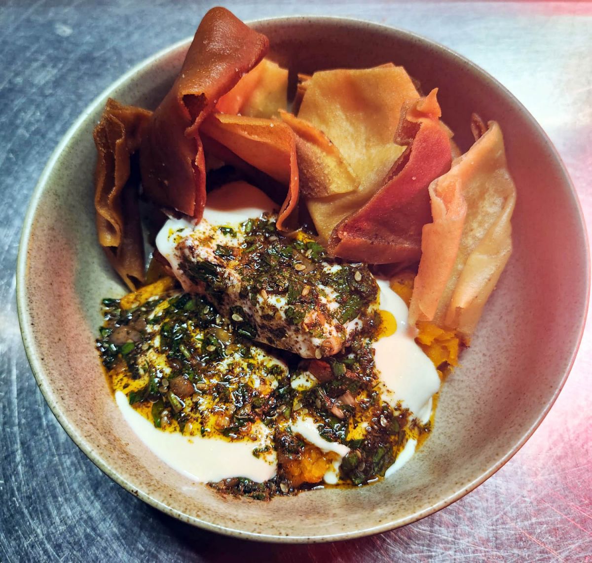 Hugo Danaguezian’s vegan kabocha squash fatteh