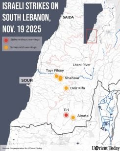 Map of Israeli strike on Lebanese on Nov. 19, 2025. (Credit: Enzo Quenescourt)