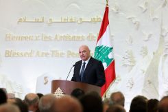 Lebanese President Joseph Aoun delivering his speech. (Credit: @LBPresidency/X)