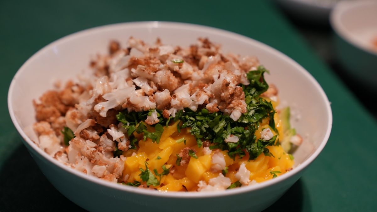 Cauliflower in Two Textures With Avocado, Mango and Coriander by Alan Geaam