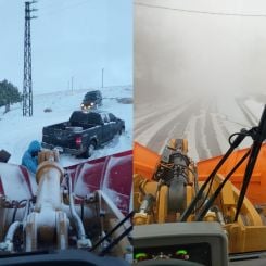 Une denneigeuse déblayant des routes enneigées dans le nord du Liban. Photos obtenues par notre correspondant Michel Hallak 