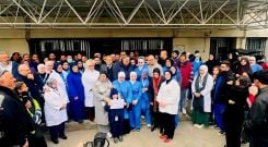 The employees of the Tripoli Governmental Hospital, where young Elissar works, are demonstrating to demand a serious investigation into the tragedy of the building collapse in Tripoli. (Credit: Michel Hallak)