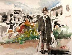 Une aquarelle de l’artiste Hassan Turk, intitulée "Ces quelques feuilles et des mémoires", dernier partage de Souheil Mneimneh sur les réseaux sociaux. Photo Facebook de Mneimneh