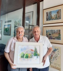 Souheil Mneimneh (à droite) en compagnie de Michel Rouhana, artiste et president du Syndicat des artistes et sculpteurs libanais. Photo Facebook de Mneimneh