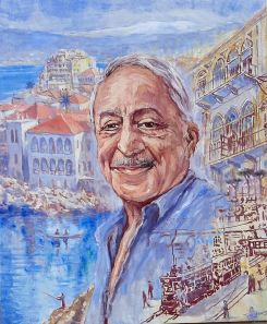 Portrait de Souheil Mneimneh par l'artiste Tom Young intitulé « Le gardien du patrimoine de Beyrouth », 2025. Photo tirée du compte Facebook de Mneimneh