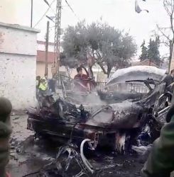 Burnt-out vehicle targeted by an Israeli strike in Yanouh on Feb 9, 2026. (Credit: Muntasser Abdallah/L'Orient Today)