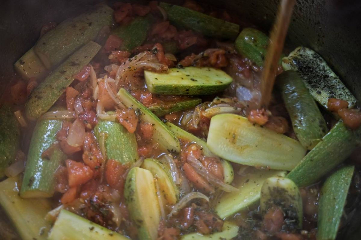 Anissa Helou and her mother Loris’ zucchini in tomato sauce