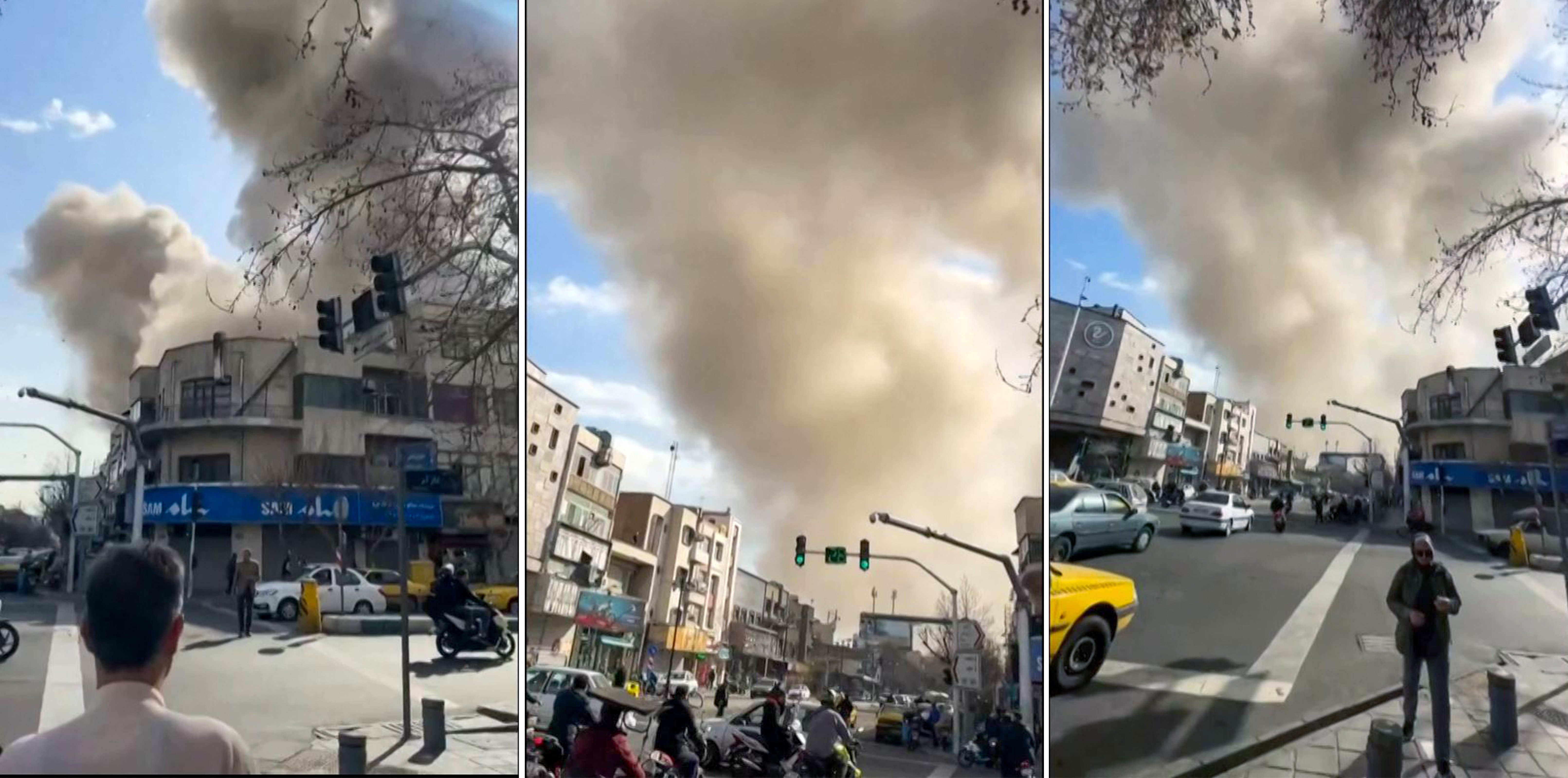 In Tehran, the day unfolds to the rhythm of explosions. Plumes of smoke regularly rise in the center, east, and west of the capital, where ambulance sirens wail. Photo from various sources / AFP