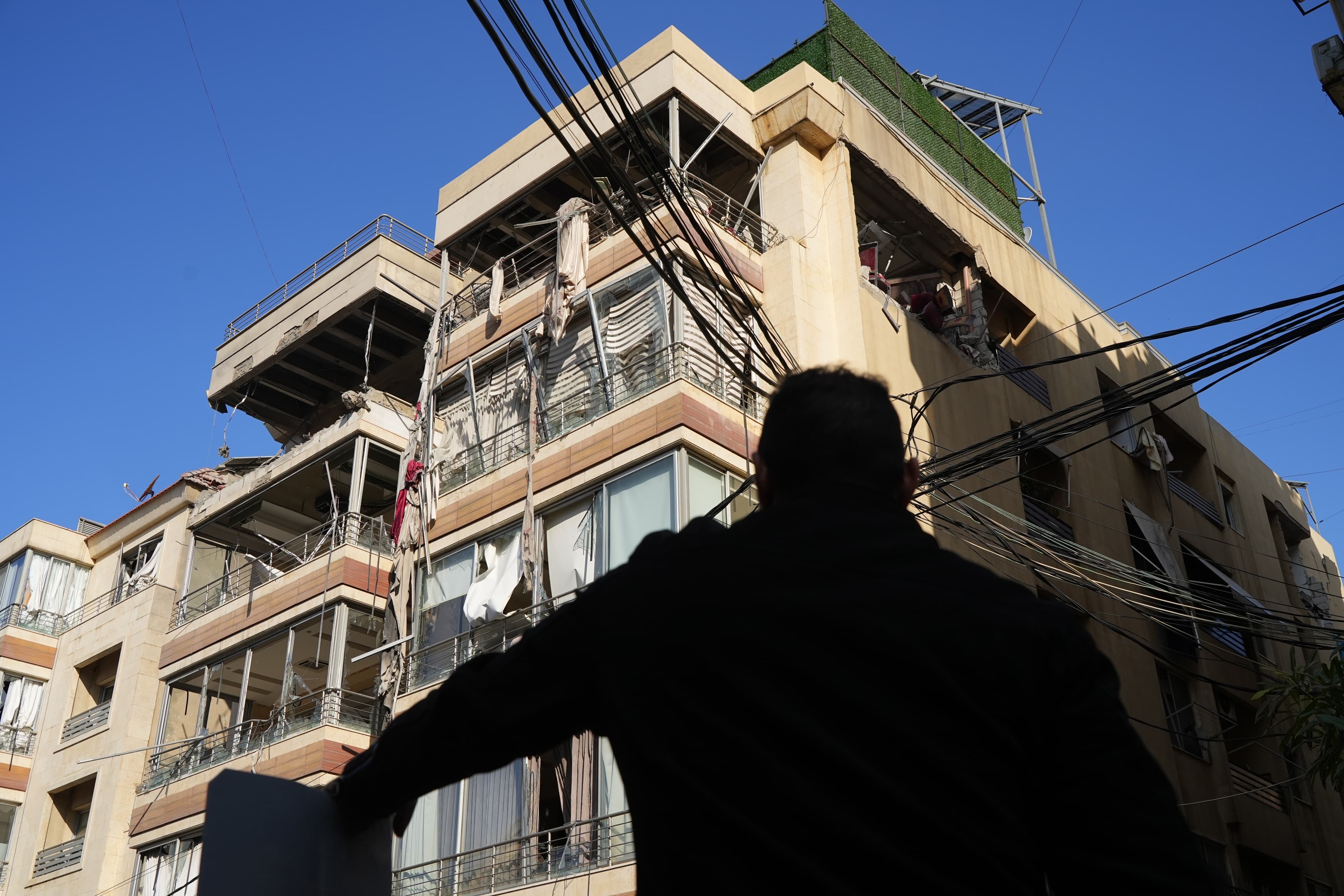 Al-Mayadeen TV, another outlet close to Hezbollah, also suffered damage in Jnah. Its headquarters stood across from a residential building that was targeted. (Credit: Mohammad Yassine/L’Orient Today)