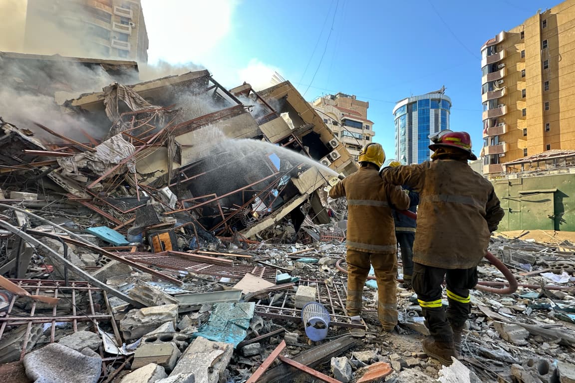 On the same day, another strike targeted the Mar Mikhael Church neighborhood in Beirut’s southern suburbs, on March 9, 2026. (Credit: Mohammad Yassine / L’Orient Today)