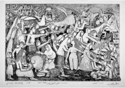 "National resistance, Migration War, Mount Lebanon" gravure de Jamil Molaeb réalisée en 1982. Avec l'aimable autorisation de l'artiste