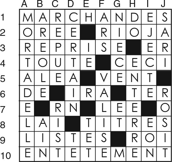 Solutions des mots croisés du précédent numéro