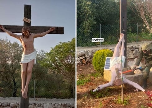 Image d'un soldat israélien vandalisant une statue de Jésus à Debel : Tel-Aviv « examine » l'incident