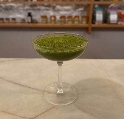 Carla Rebeiz's simple matcha mouhallabieh
