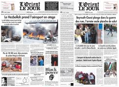 Les Unes de L'Orient-Le Jour en date du 8 et 9 mai 2008. Archives L'Orient-Le Jour
