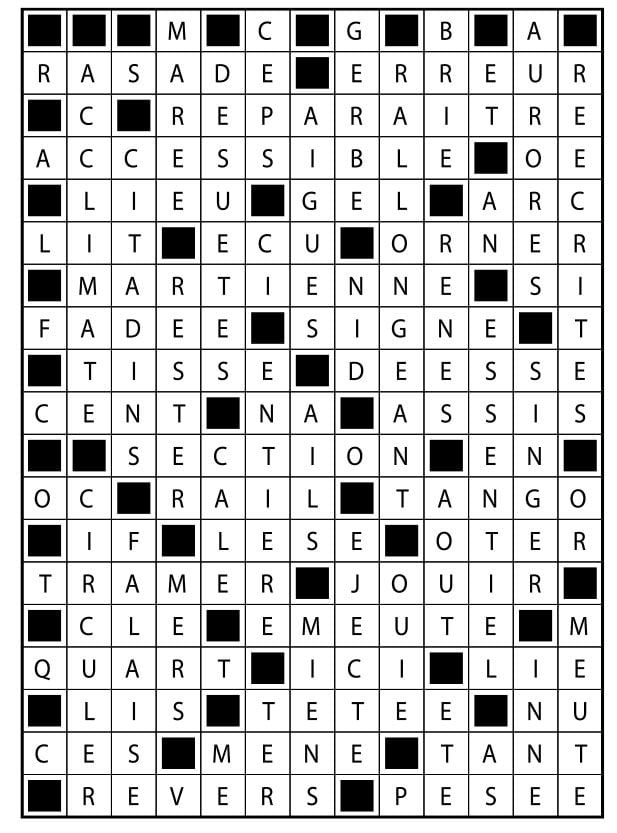 Solutions des mots fléchés du précédent numéro