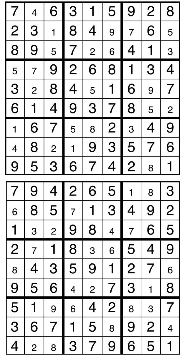 Solutions des sudokus du précédent numéro