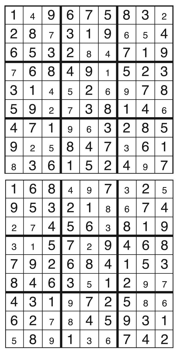 Solutions des sudokus du précédent numéro
