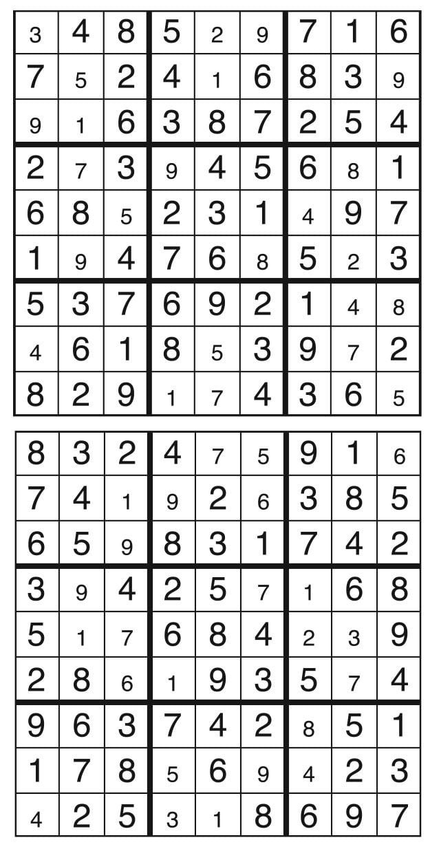 Solutions des sudokus du précédent numéro