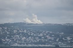 A photo taken near Tyre shows smoke after an Israeli strike in Chamaa, on April 11, 2026. Photo AFP