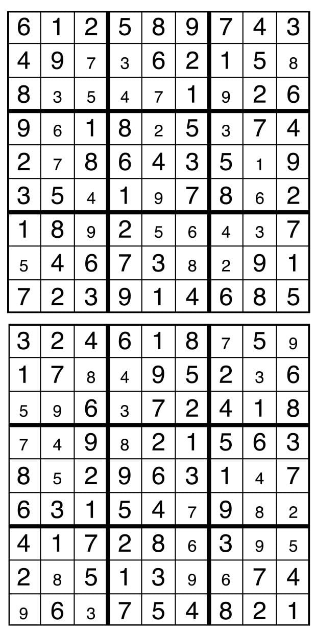 Solutions des sudokus du précédent numéro