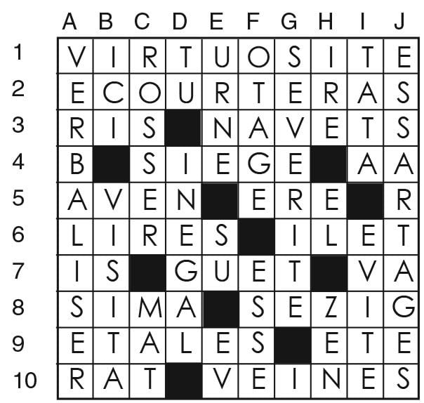 Solutions des mots croisés du précédent numéro