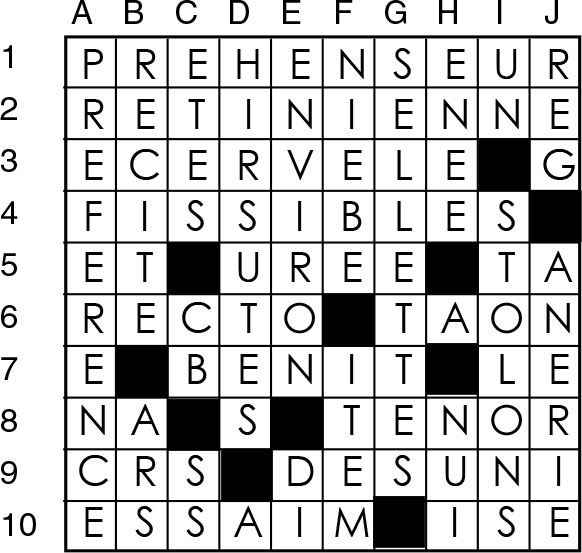 Solutions des mots croisés du précédent numéro