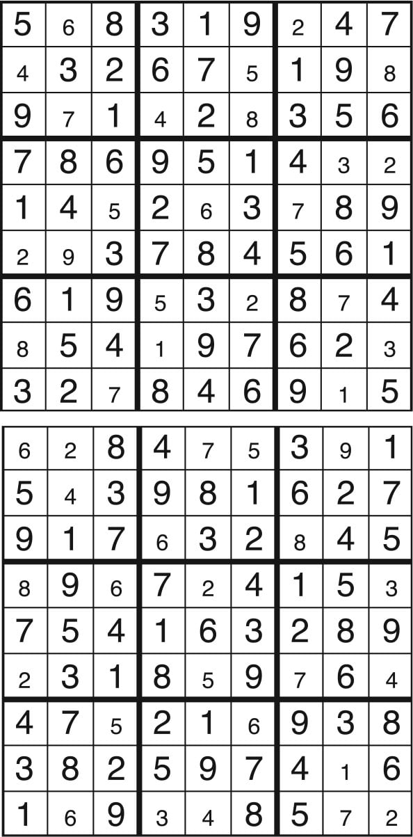 Solutions des sudokus du précédent numéro